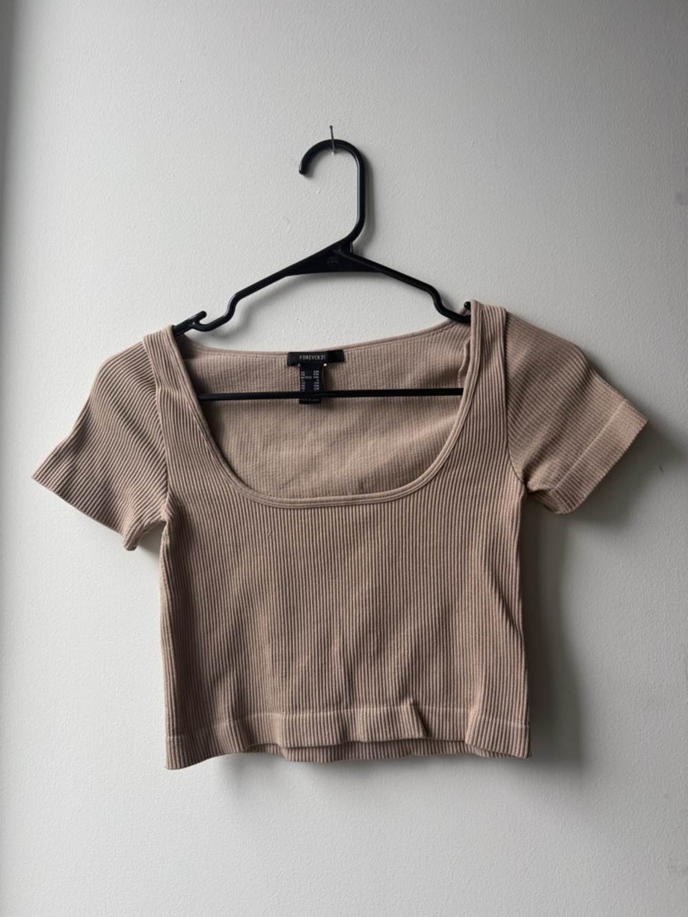 Forever 21 Beige Ribbed Scoop Neck Crop Top